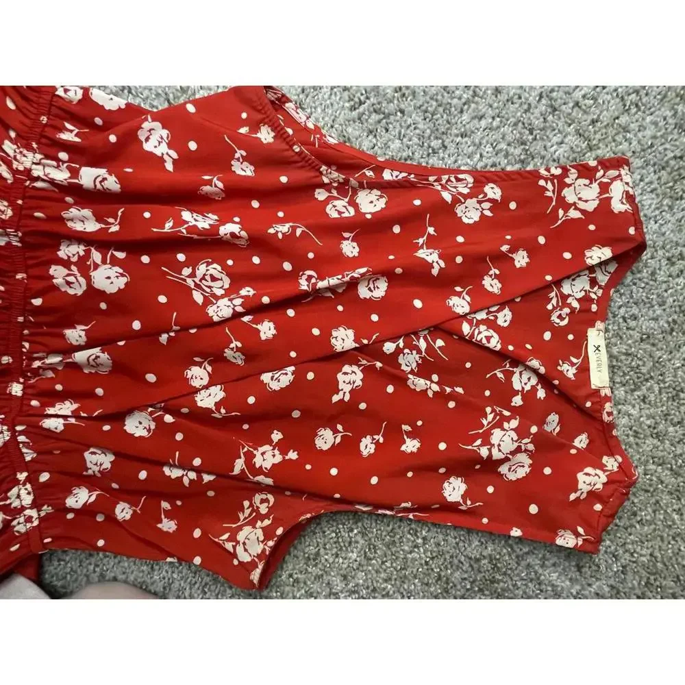 Everly | Anthropology Red Floral Dress Size L Made in USA - Picture 6 of 9